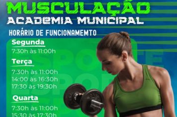 NOVOS HORÁRIOS DA ACADEMIA DE MUSCULAÇÃO MUNICIPAL