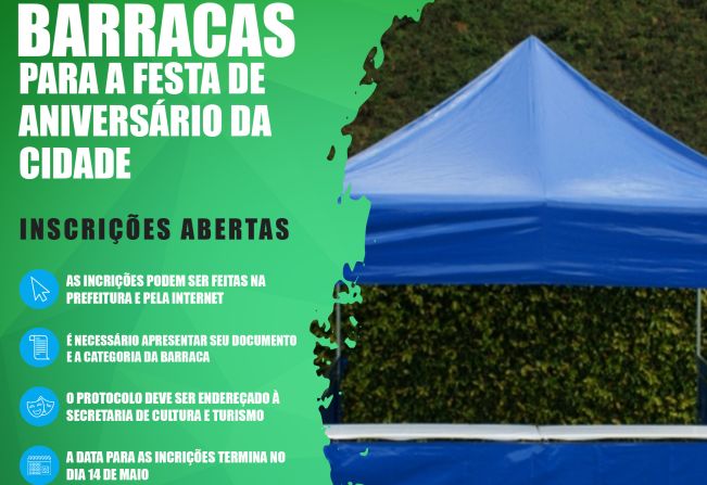 INCRIÇÕES ABERTAS PARA BARRACAS DA FESTA DE ANIVERSÁRIO CIDADE
