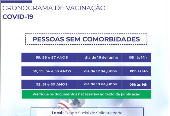 CRONOGRAMA DE VACINAÇÃO DE PESSOAS SEM COMORBIDADES
